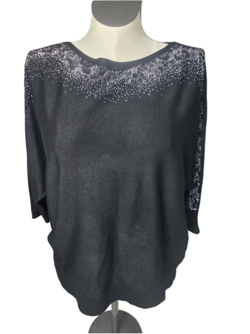 Women's LOVE SCARLETT Black Silver Embellished Crew Neck Sweater 1X